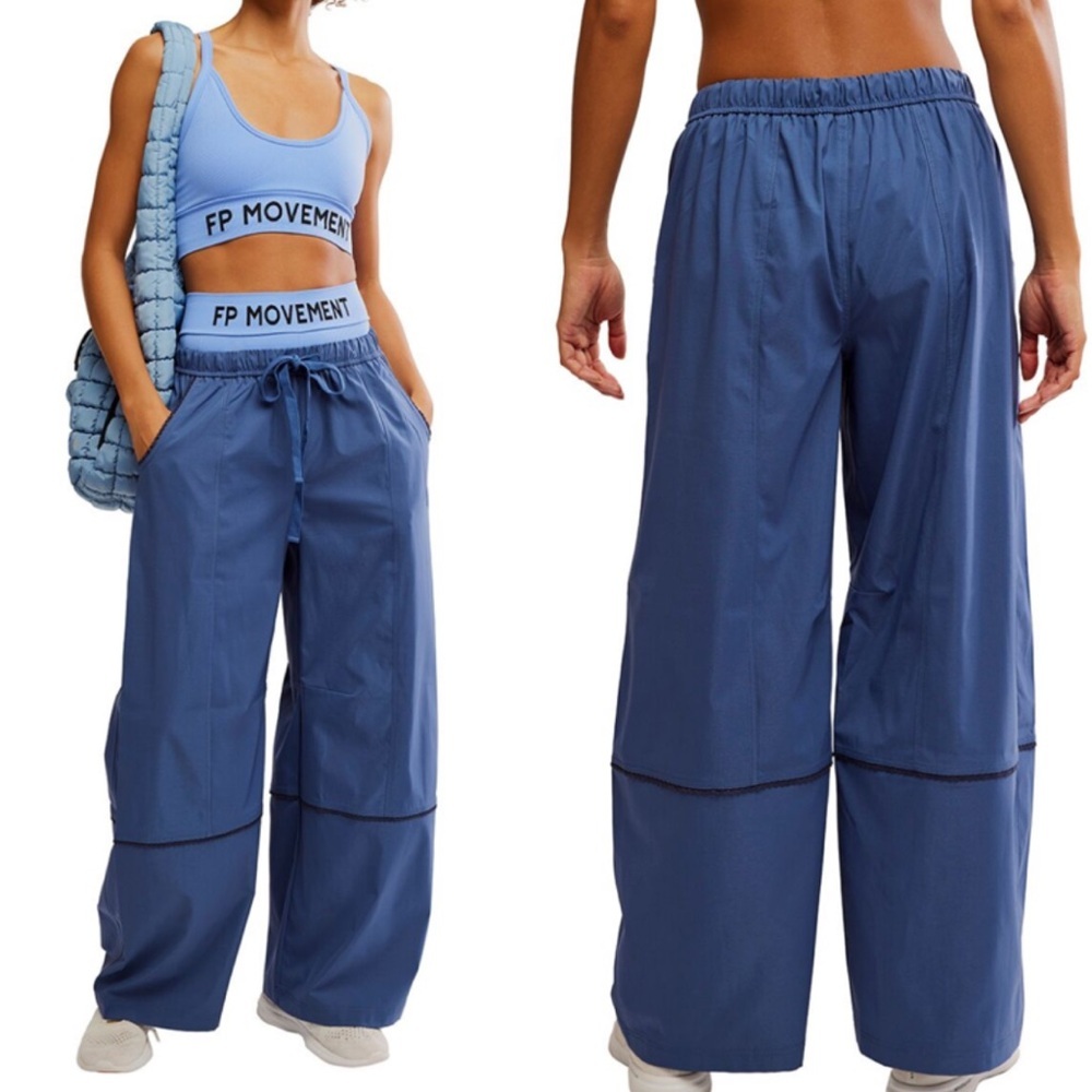 Free People Blue Wide Leg Track Pants